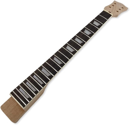 Mahogany Electric Guitar Neck with Binding 22 Fret 24.75Inch Rosewood Fretboard Trapezoid Inlay Set in Guitar Neck Replacement Unfinished