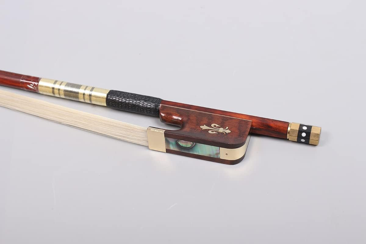 4/4 Cello Bow Snakewood Paris Eye Full Size Well Balanced Natural Horse Hair Cello Parts (Golden)