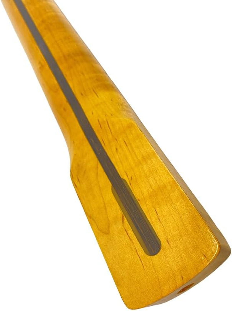 Electric Guitar Neck Tiger Striped 21 Fret 25.5 Inch Flame Maple Yellow Paint for Building Guitar