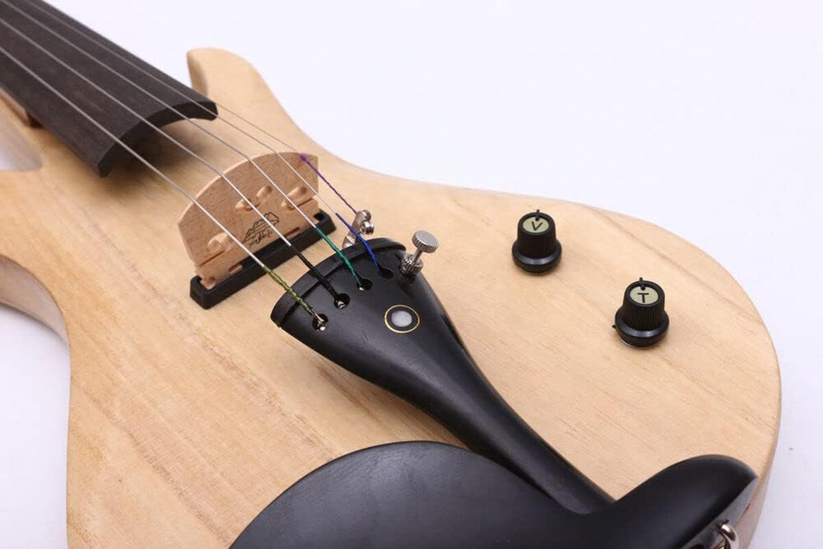 5 String Electric Violin 4/4 Full Size Solid Wood Beginner Violin Guitar Shape Ebony Parts with Case,Bow,Cleaning Cloth,Rosin