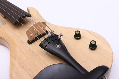 5 String Electric Violin 4/4 Full Size Solid Wood Beginner Violin Guitar Shape Ebony Parts with Case,Bow,Cleaning Cloth,Rosin