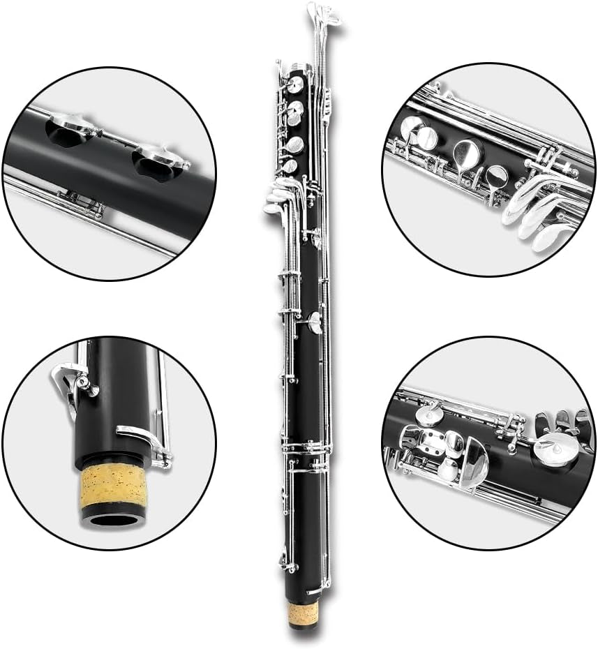ABS Bass Clarinet Kits for Beginners Low C Bb Flat Clarinete Professional Silver Plated Keys Hard Case,Cleaning Kits,Gloves and Cork Grease