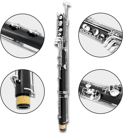 ABS Bass Clarinet Kits for Beginners Low C Bb Flat Clarinete Professional Silver Plated Keys Hard Case,Cleaning Kits,Gloves and Cork Grease