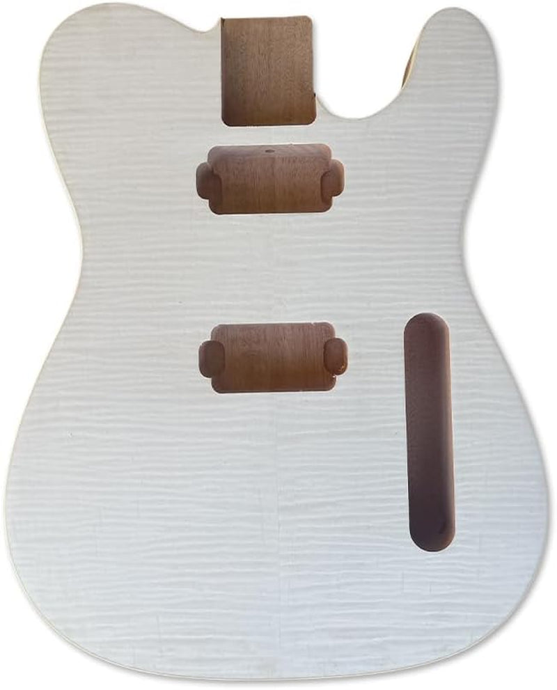 Unfinished Guitar Body Tl-Style- Solid Mahogany with Flame Maple Veneer, H-H Pickup Routing, Repair/Replacement for Guitar Building Project