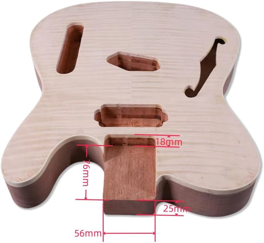 Unfinished Semi Hollow Guitar Body for DIY Guitar Project Build on Own Mahogany Body Flame Maple Veneer Bolt on (T8T)