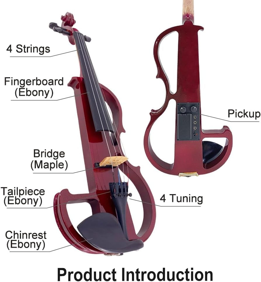 Electric Violin 4/4 Full Size Silent 4 String Student Beginner Violin Ebony Fittings with Case Bow Shoulder Rest Rosin Cable Headphone