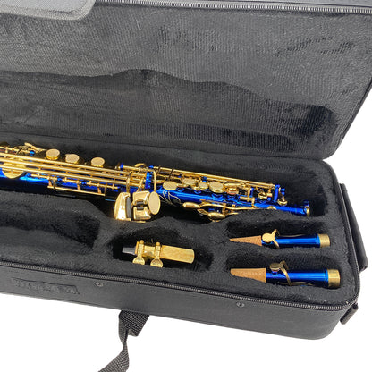 Bb Soprano Saxophone Straight Gold Sax Instruments for Beginners Students with Mouthpiece Carrying Case Straps 10Reeds (Blue)