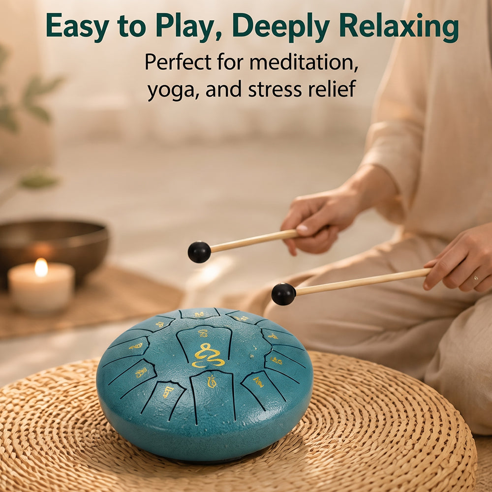 Steel Tongue Drum, 6 Inches 11 Notes Rain Drum for Garden with Music Book, Drum Mallets Meditation Rain Chime,Musical Instrument for Adults