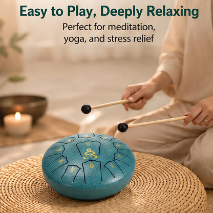 Steel Tongue Drum, 6 Inches 11 Notes Rain Drum for Garden with Music Book, Drum Mallets Meditation Rain Chime,Musical Instrument for Adults