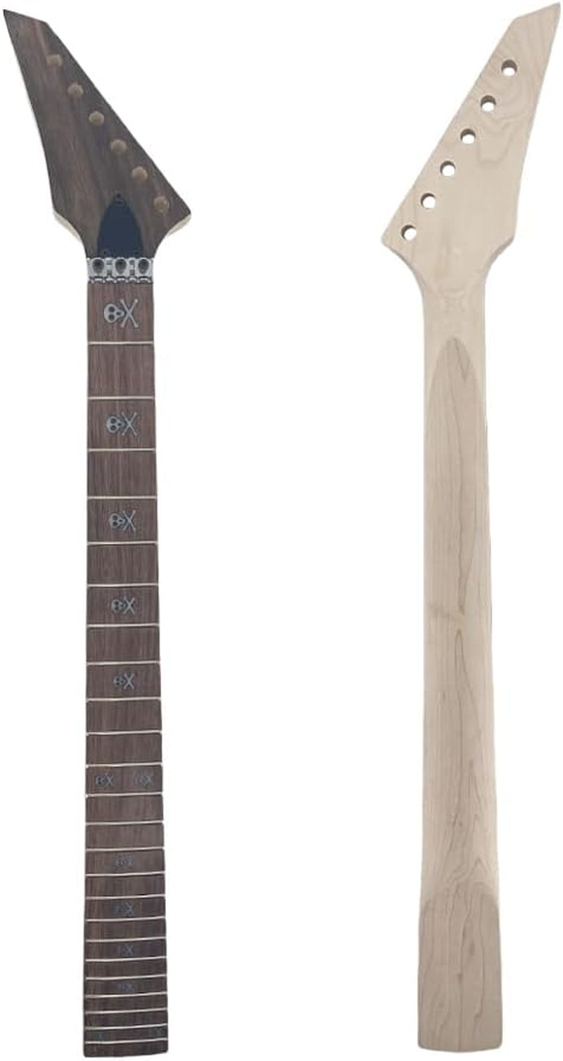 Guitar Neck 24Fret 25.5Inch Reversed Head Maple Wood Bolt on Heel Shark Fin Inlay DIY Guitar