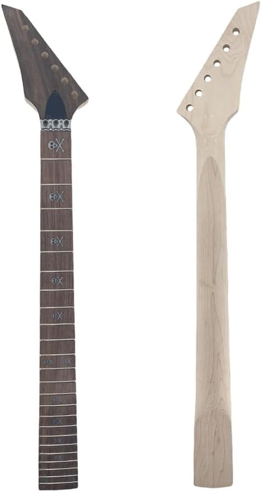 Guitar Neck 24Fret 25.5Inch Reversed Head Maple Wood Bolt on Heel Shark Fin Inlay DIY Guitar