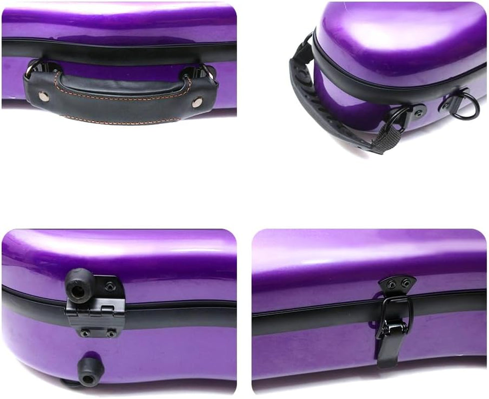Carbon Fiber Violin Case 4/4 Full Size Hard Shell Triangle Violin Box Backstrap External Storage Bag,Hygrometer,Two Bow Holders (Purple)