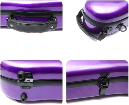 Carbon Fiber Violin Case 4/4 Full Size Hard Shell Triangle Violin Box Backstrap External Storage Bag,Hygrometer,Two Bow Holders (Purple)