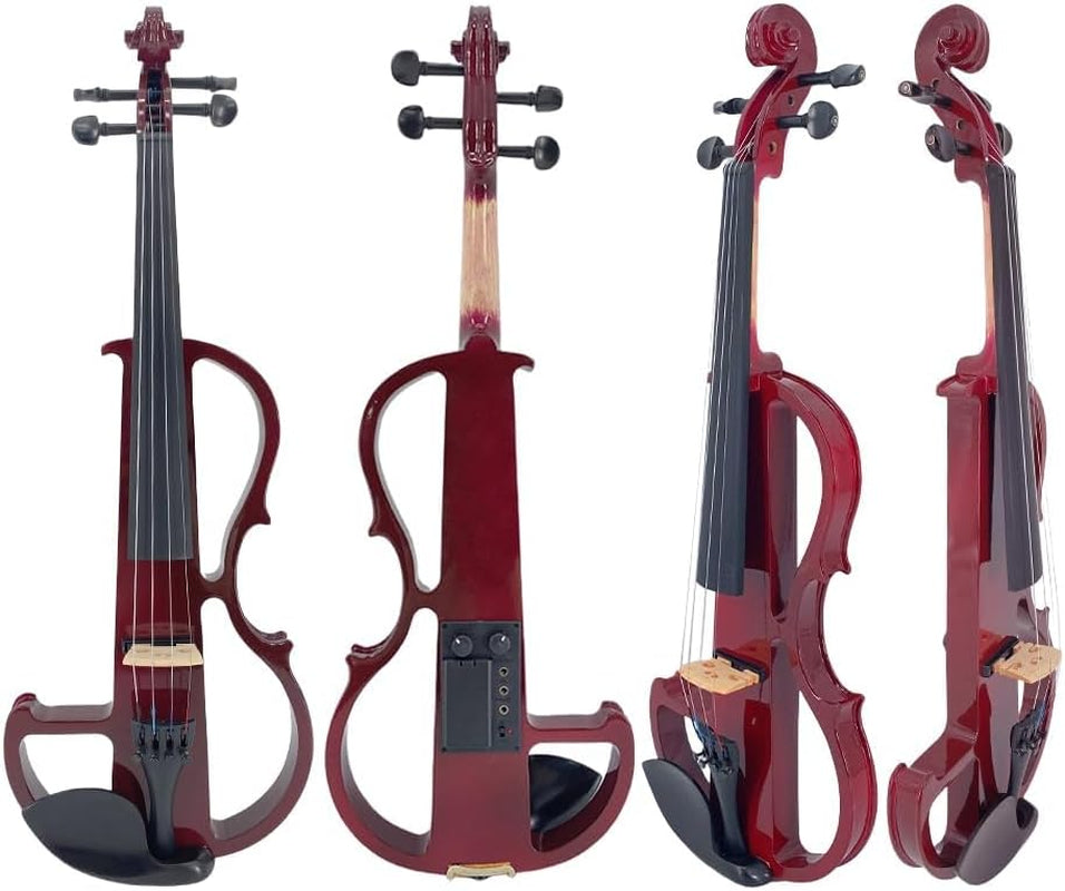 Electric Violin 4/4 Full Size Silent 4 String Student Beginner Violin Ebony Fittings with Case Bow Shoulder Rest Rosin Cable Headphone