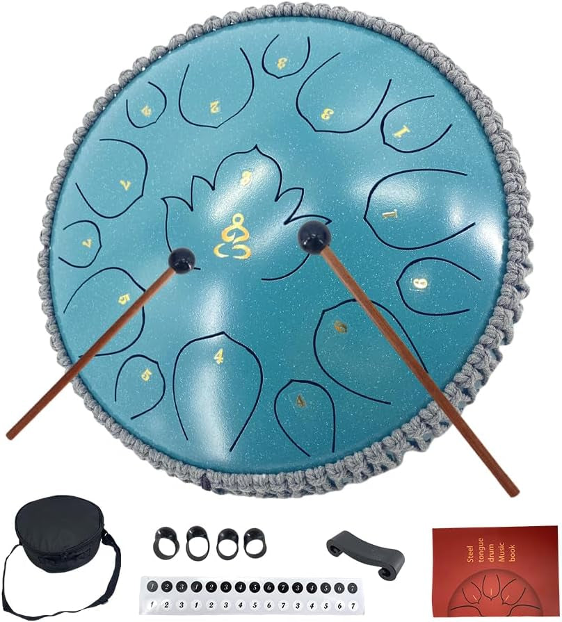 13 Inches 15 Notes Rain Drum for outside Garden, Steel Tongue Drum with Mallets & Carry Bag Musical Instrument for Adults D Major