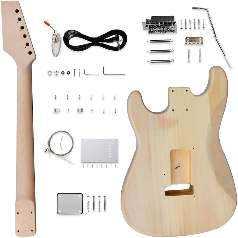 DIY Guitar Kit with Basswood Body Maple Neck with Rosewood Fretboard 6 String DIY Electric Guitar Kit with All Components to Build Your Own Guitar