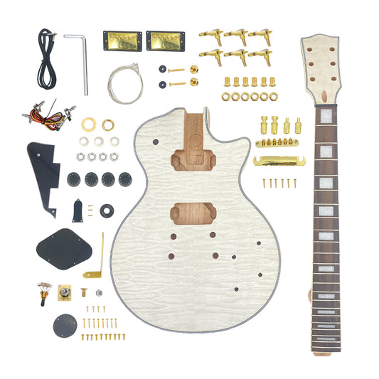 DIY Guitar Kit with Mahogany with Flame Maple Veneer Body Mahogany Neck with Rosewood Fretboard 6 String DIY Electric Guitar Kit with All Components to Build Your Own Guitar