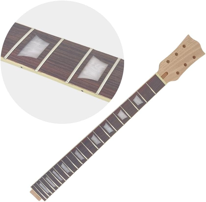 Electric Guitar Neck 22 Fret 24.75 Inch Mahogany Rosewood Fretboard Guitar Neck Replacement Set in Heel DIY Guitar Project (Standard Style)
