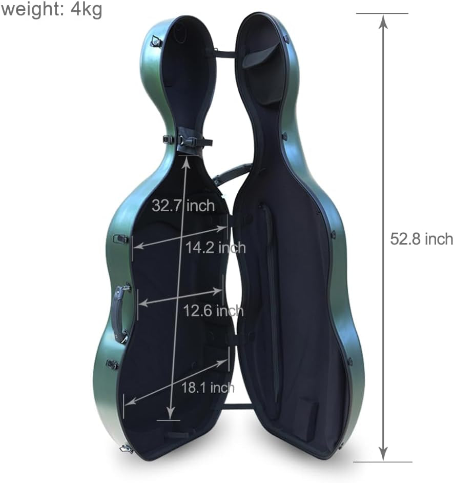 Cello Case 4/4 Full Size Carbon Fiber Embedded Handle,Hard Shell with Lock & Backpack Straps,Wheels Waterproof and Lightweight Cello Hard Case 4/4 for Musicians