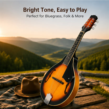 Yinfente Mandolin Instrument a Style, 8 String, Lightweight Basswood Body - Acoustic Mandolin Kit with Gig Bag, Strap, Picks & Extra Strings for Beginners & Professionals