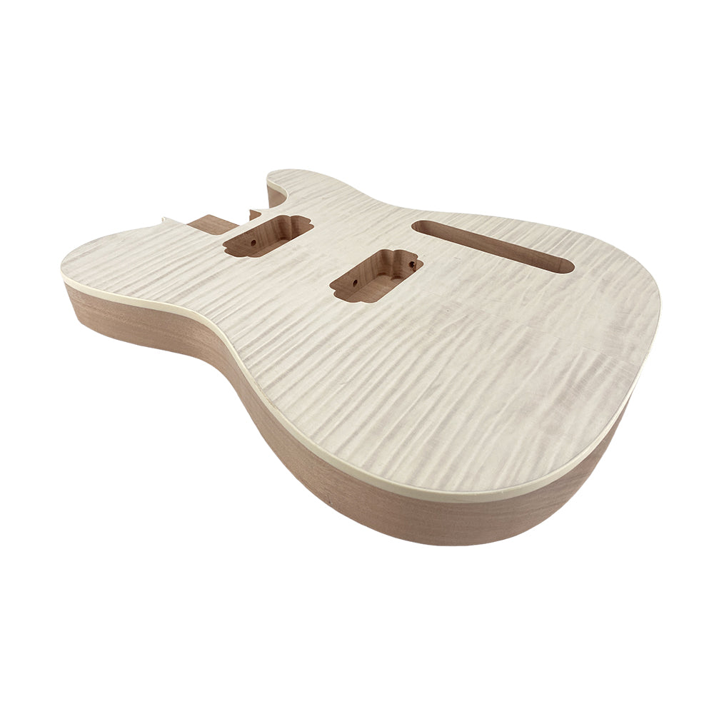 Yinfente Electric Guitar Body Replacement Mahogany Maple Wood Guitar Body for Tele Guitar Unfinished 25.5 Inch Scale Flame Maple Veneer HH Pickups