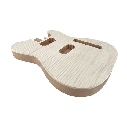 Yinfente Electric Guitar Body Replacement Mahogany Maple Wood Guitar Body for Tele Guitar Unfinished 25.5 Inch Scale Flame Maple Veneer HH Pickups