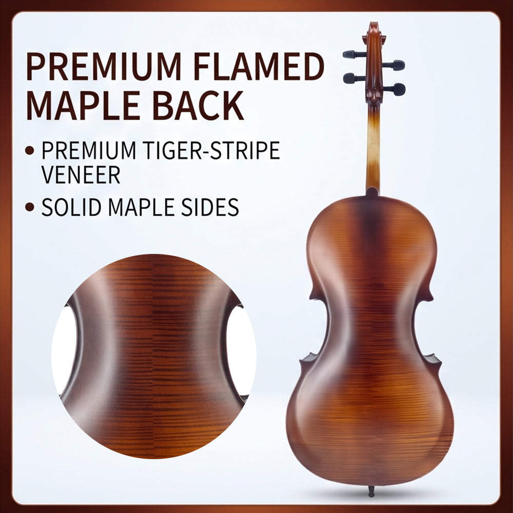 Yinfente 1/8 Cello for Beginner Student and Adult 4-String Acoustic Cello kit with Brazilwood Bow Soft Bag Rosin and Bridge