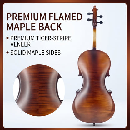 Yinfente 1/8 Cello for Beginner Student and Adult 4-String Acoustic Cello kit with Brazilwood Bow Soft Bag Rosin and Bridge