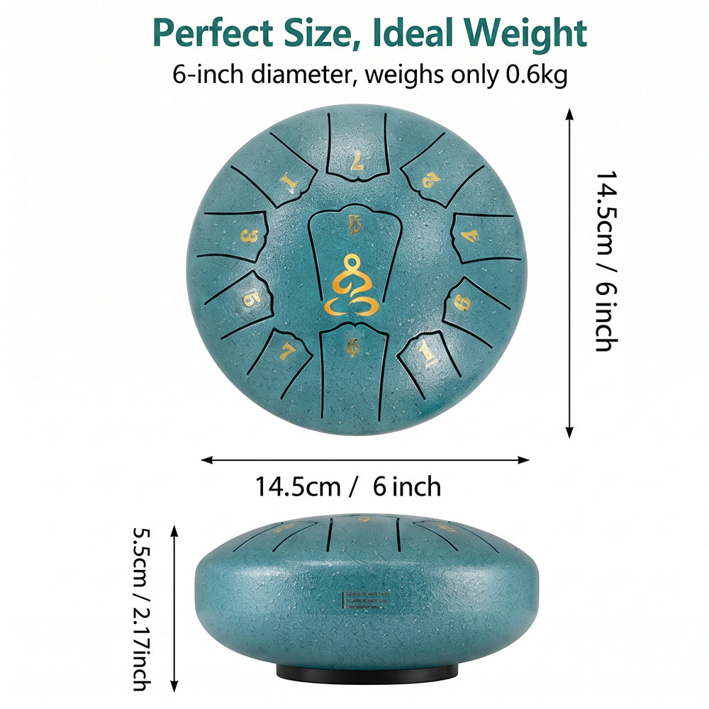 Steel Tongue Drum, 6 Inches 11 Notes Rain Drum for Garden with Music Book, Drum Mallets Meditation Rain Chime,Musical Instrument for Adults