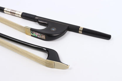Carbon Fiber Upright Bass Bow Natural Bow Hair, 4/4 Full Size Bow for String Bass, Ebony Frog with Flower Inlay (German-Style)