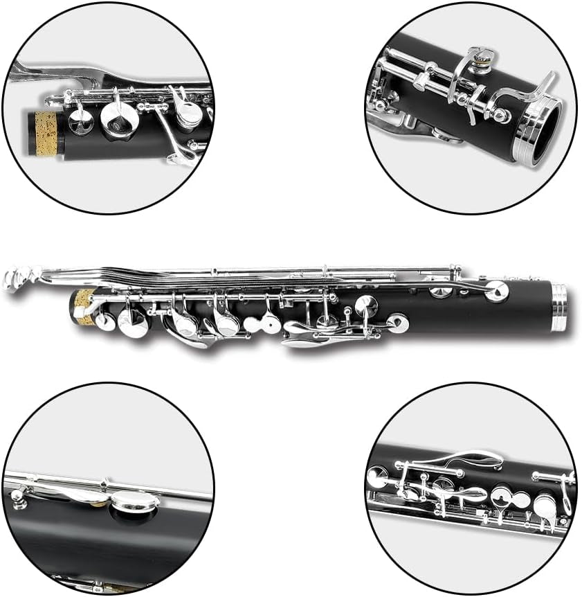 ABS Bass Clarinet Kits for Beginners Low C Bb Flat Clarinete Professional Silver Plated Keys Hard Case,Cleaning Kits,Gloves and Cork Grease