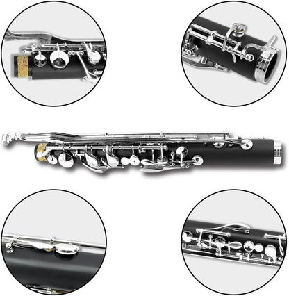 ABS Bass Clarinet Kits for Beginners Low C Bb Flat Clarinete Professional Silver Plated Keys Hard Case,Cleaning Kits,Gloves and Cork Grease