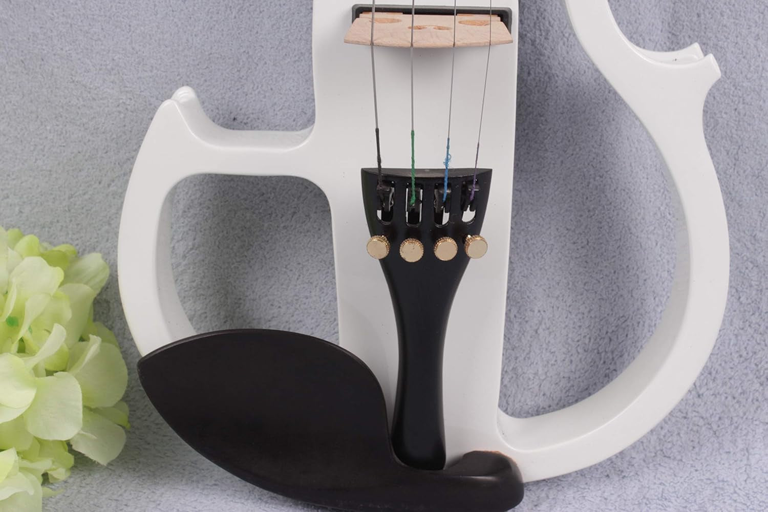 Electric Violin 4/4 Full Size Silent Violin Solid Wood with Violin Case Bow (White)