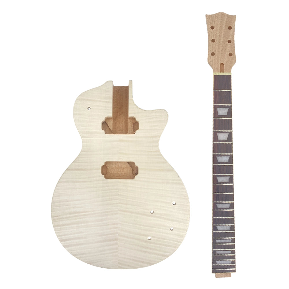 Yinfente Electric Guitar Kit Guitar Neck 22fret 24.75inch electric Guitar Body Mahogany Flame Maple Nice Inlay one piece mahogany wood