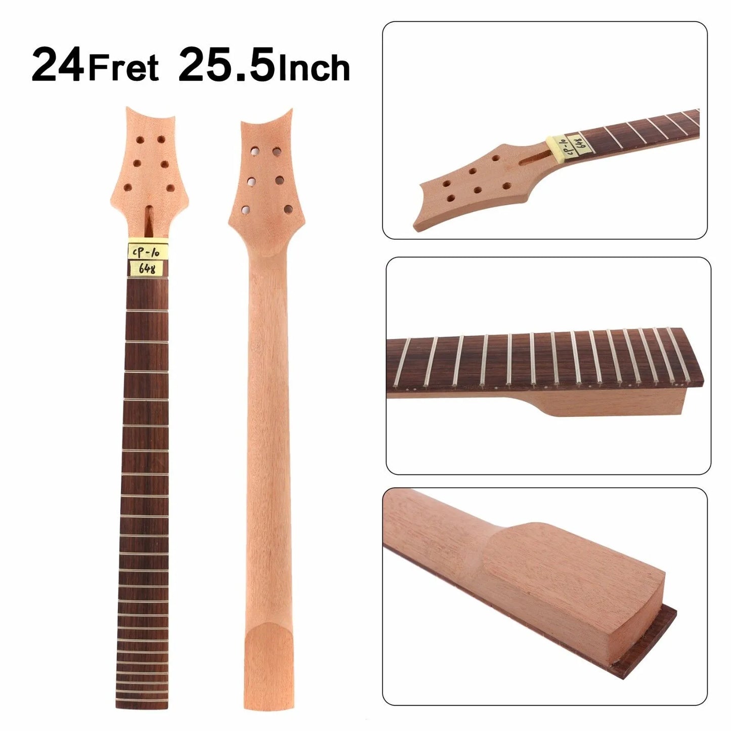 Yinfente Electric Guitar Neck 24Fret 25.5inch Mahogany+ebony Bolt on heel DIY Guitar Project