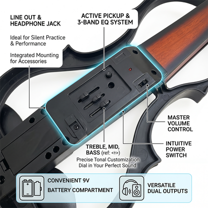 Yinfente Solid Wood Ebony Silent Electric Violin with Professional Pickup & 3-Band EQ, Headless Lightweight, for Beginner or Professional