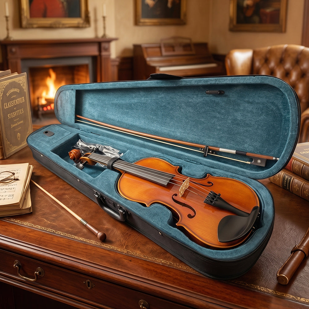 Yinfente 4/4 Violin Set Full Size Fiddle Kit Handmade Solidwood for for Adults Beginners with Hard Case, Shoulder Rest, Rosin, Bow and Extra Strings