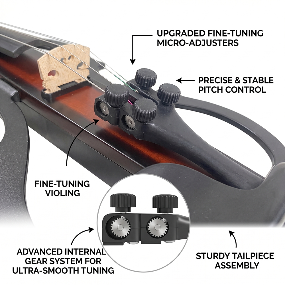 Yinfente Solid Wood Ebony Silent Electric Violin with Professional Pickup & 3-Band EQ, Headless Lightweight, for Beginner or Professional