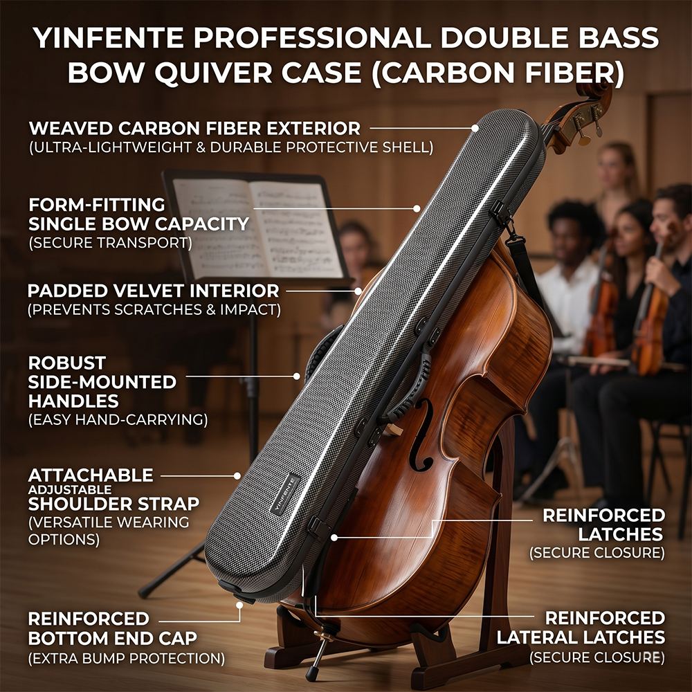 Yinfente Upright Double Bass Bow Case Bow Bag Box Carbon Composite Hold 2pcs bow White 1.2kg