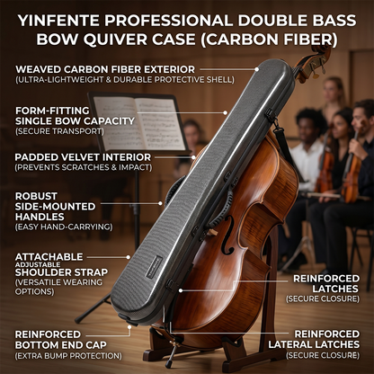 Yinfente Upright Double Bass Bow Case Bow Bag Box Carbon Composite Hold 2pcs bow White 1.2kg