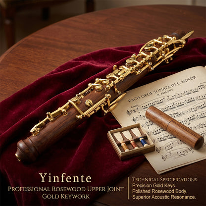 Yinfente Professional Oboe C key left F Resonance Golden plated key Rosewood Oboe Semi-Automatic