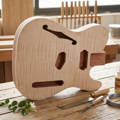 Yinfente 4 pcs DIY Guitar Bodies Mahogany Flame Maple Veneer Unfinished Bolt On Heel Tele Guitar