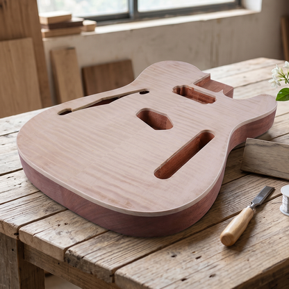 Yinfente 4 pcs DIY Guitar Bodies Mahogany Flame Maple Veneer Unfinished Bolt On Heel Tele Guitar