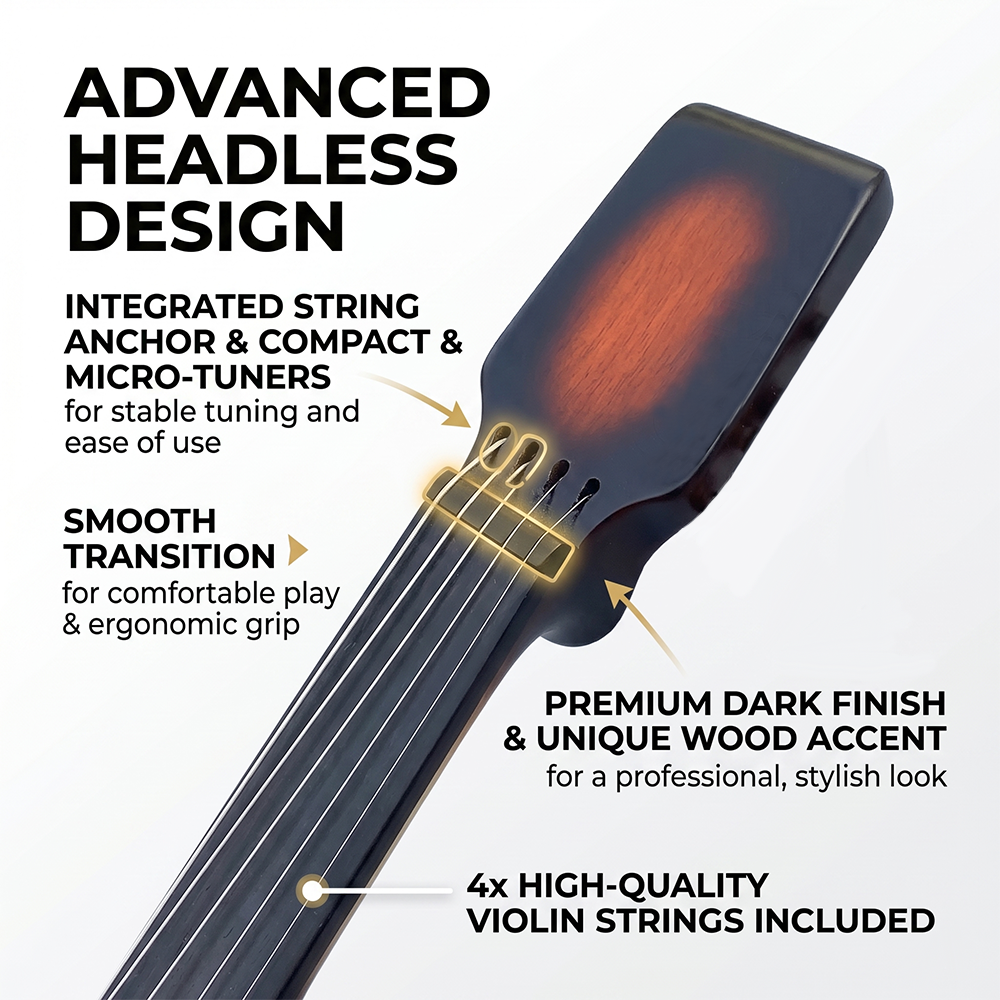 Yinfente Solid Wood Ebony Silent Electric Violin with Professional Pickup & 3-Band EQ, Headless Lightweight, for Beginner or Professional
