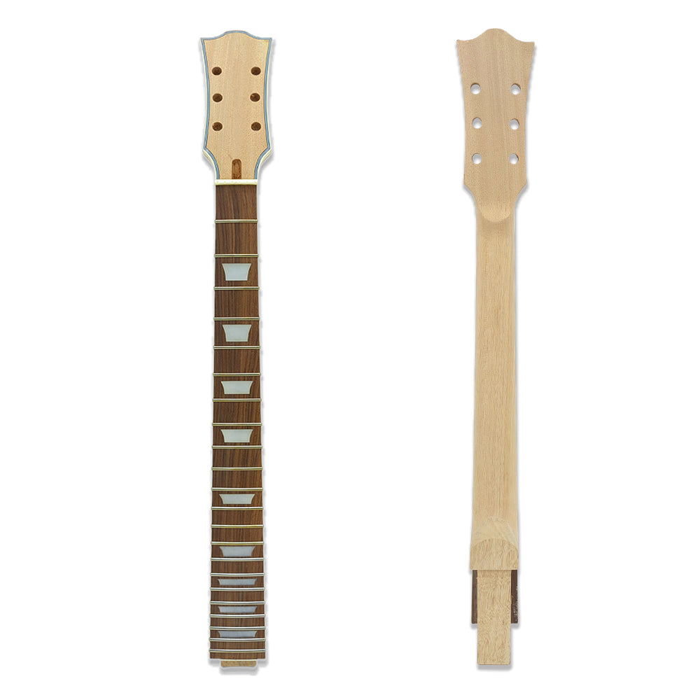 Yinfente Mahogany DIY Electric Guitar Neck 22Fret 24.75inch Unfinished Trapezoid Set in for Lp guitar necks parts