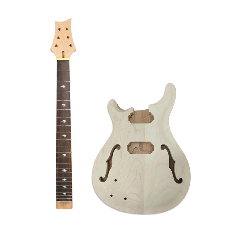 Yinfente Lefty electric guitar Kit Guitar Neck 22fret Semi hollow Guitar Body F hole