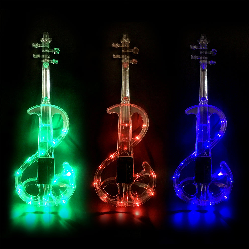 Transparent Violin Acrylic Electric Violin 4/4 Full Size Violin Kit with LED Bow, Chin Rest, Shoulder Rest, Cable and Case #EV6 (EV6)