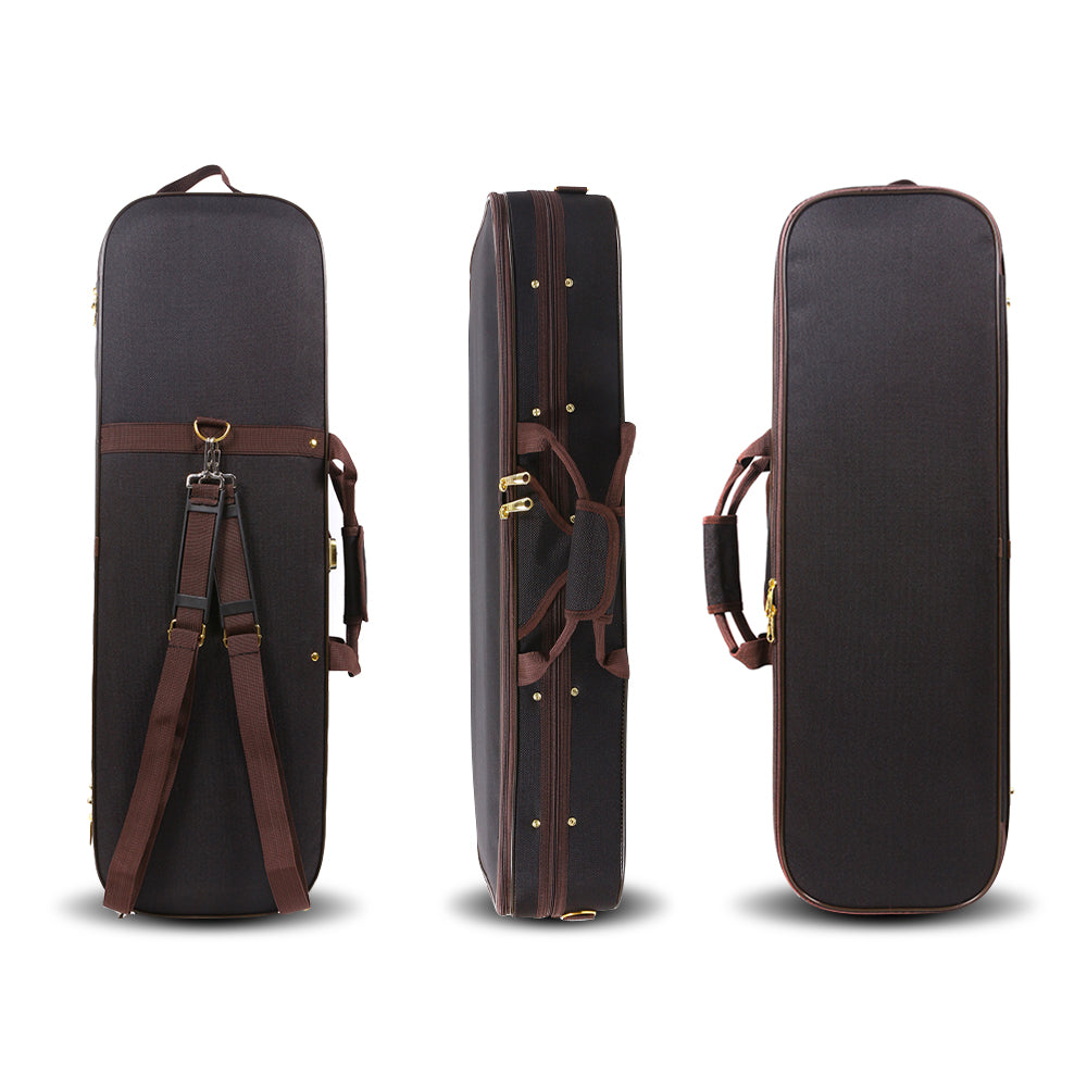 Yinfente Wooden Violin Case 4/4 Full Size, Oblong Hard Case for 4/4 Violin with Adjustable Straps&2 Bow Holder& Built-In Hygrometer Canvas Violin Bag
