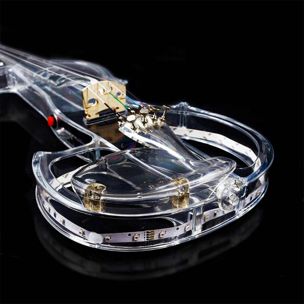 Yinfente Electric Violin 4/4 Full Size Transparent Acrylic Body Led Light Three Colors Led Bow Case Transparent Violin Shoulder Rest Extra Strings for Beginner