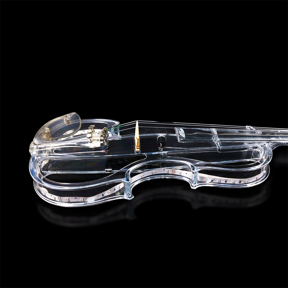 Yinfente Electric Violin 4/4 Full Size Transparent Acrylic Body Led Light Three Colors Led Bow Case Transparent Violin Shoulder Rest Extra Strings for Beginner